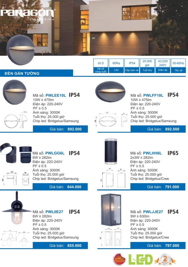 Đèn led gắn tường 2x3W PWLHH6L Paragon