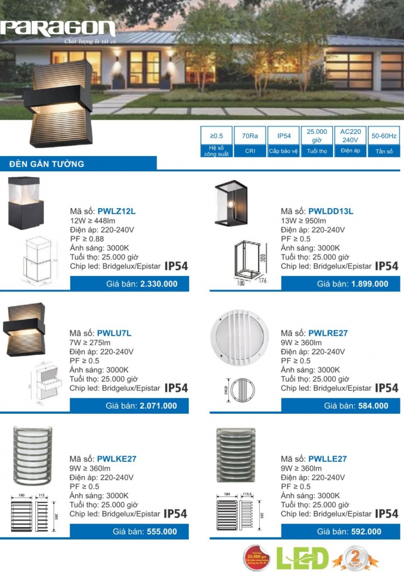 Đèn led gắn tường 9W PWLRE27 Paragon