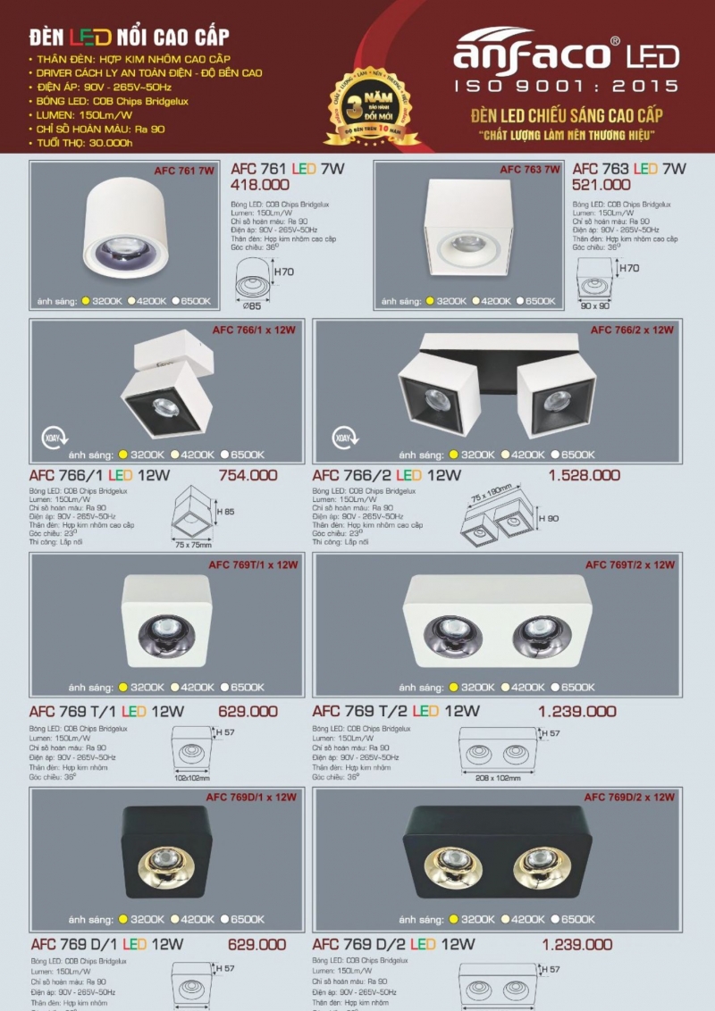 Đèn led ốp trần 12W AFC 769D/1 Anfaco