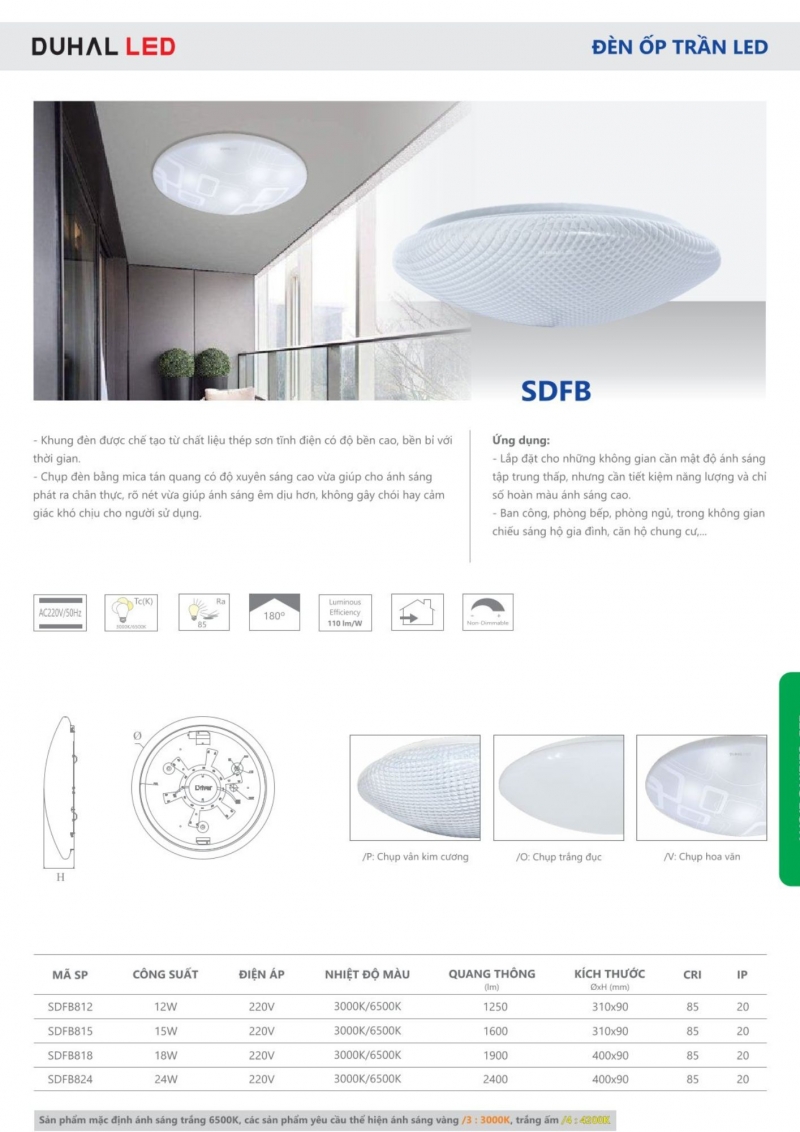 Đèn led ốp trần 12W SDFB812 P Duhal