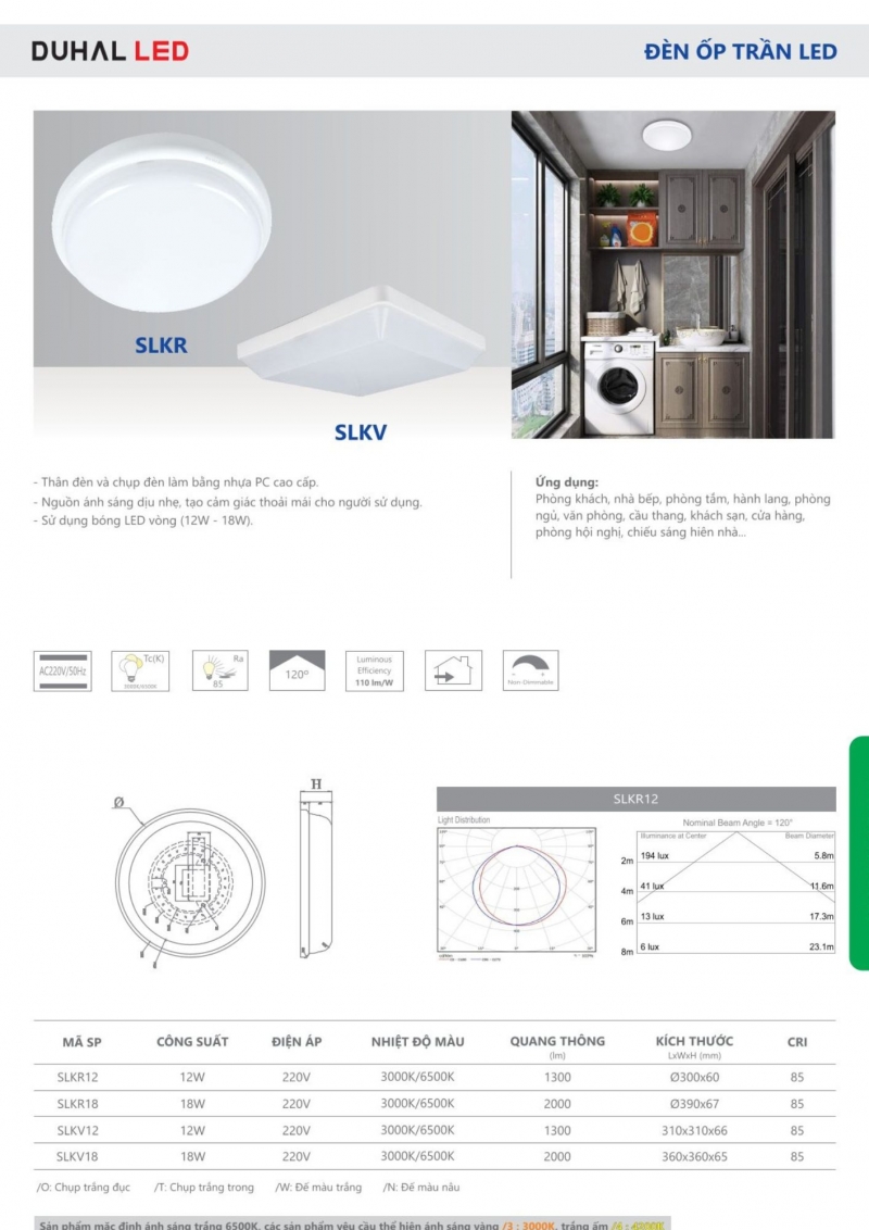 Đèn led ốp trần 18W SLKV18 Duhal