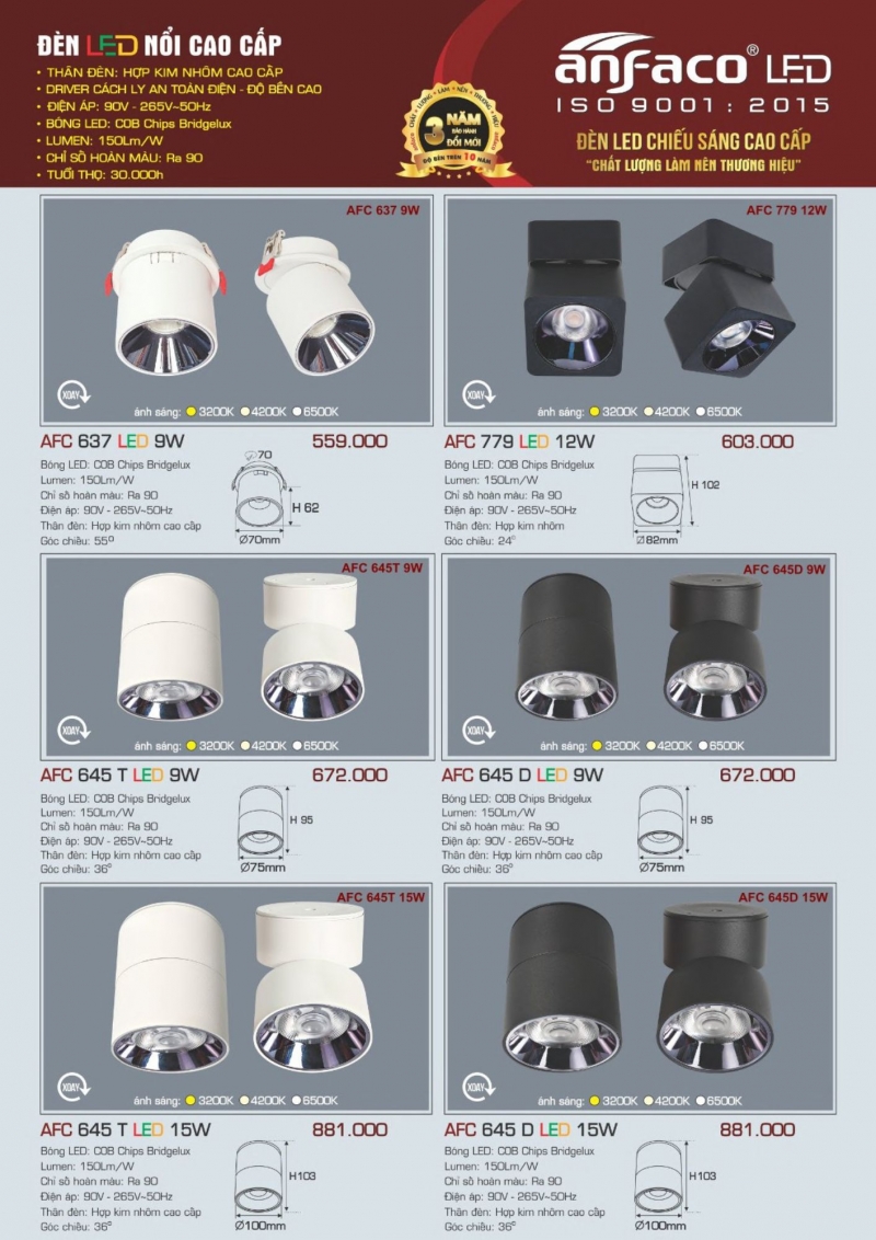 Đèn led ốp trần 9W AFC 645 T Anfaco