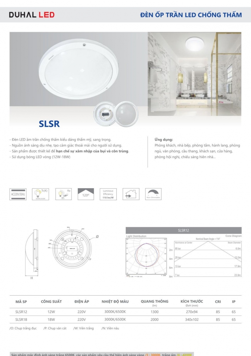 Đèn led ốp trần chống thấm 18W SLSR18 Duhal