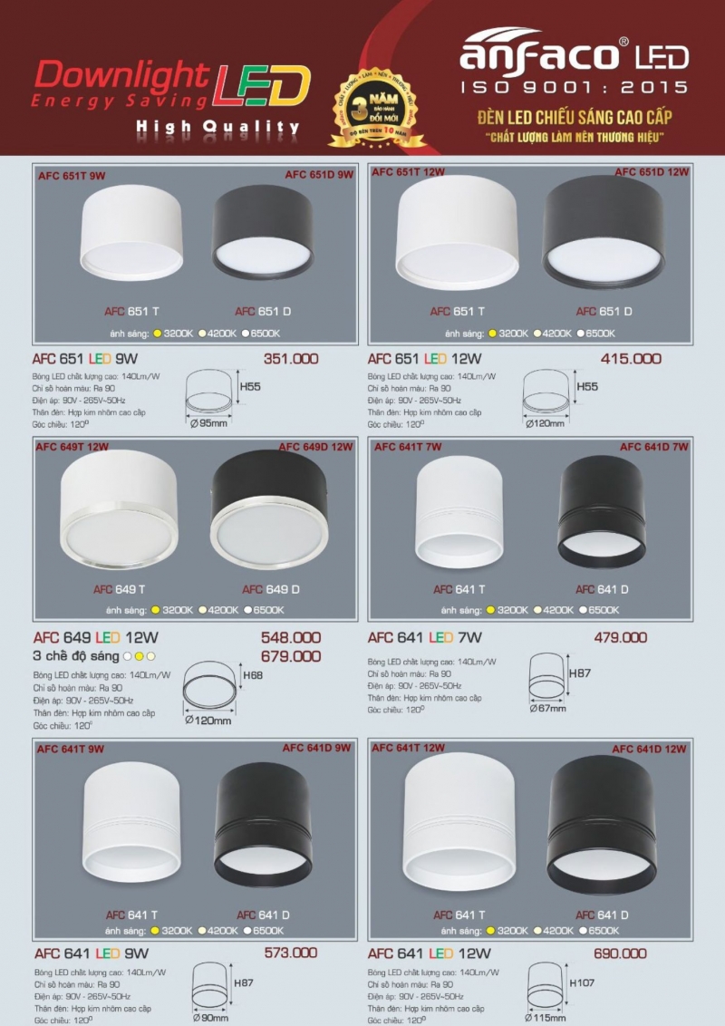 Đèn led ốp trần đổi màu 12W AFC 649 T Anfaco