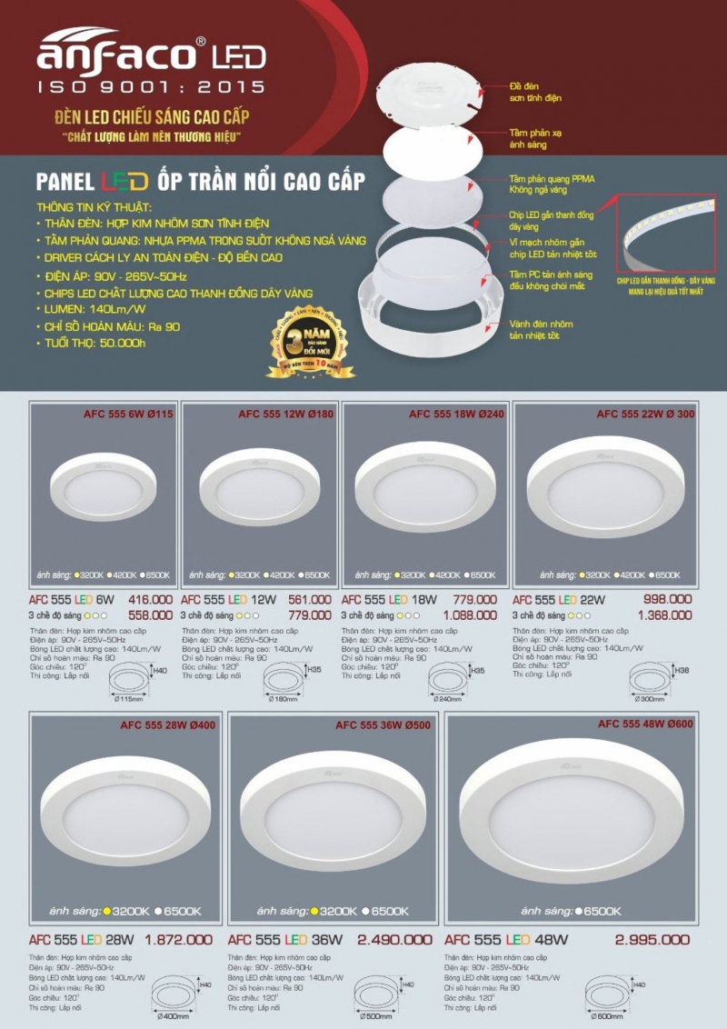 Đèn led ốp trần đổi màu 18W AFC 555 Anfaco