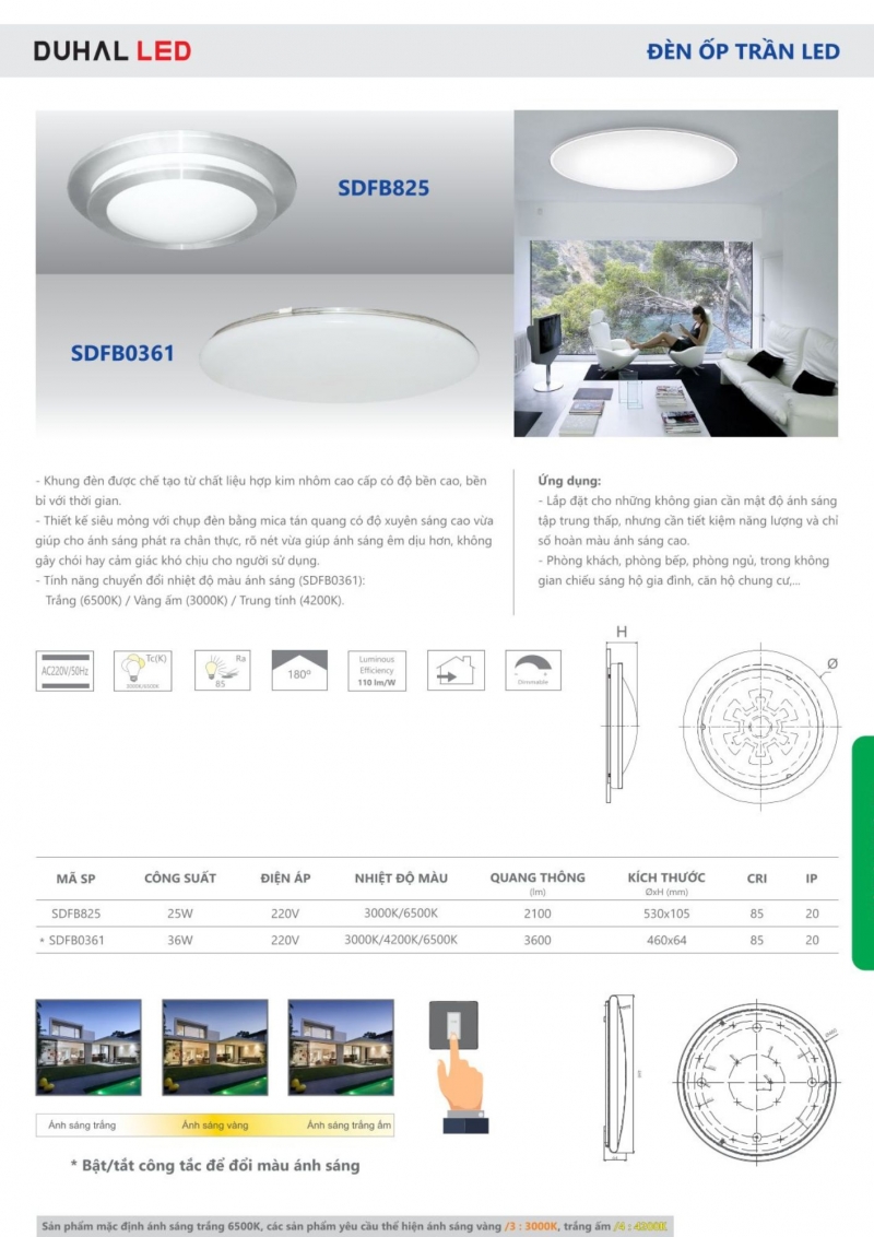 Đèn led ốp trần đổi màu 36W SDFB0361 Duhal