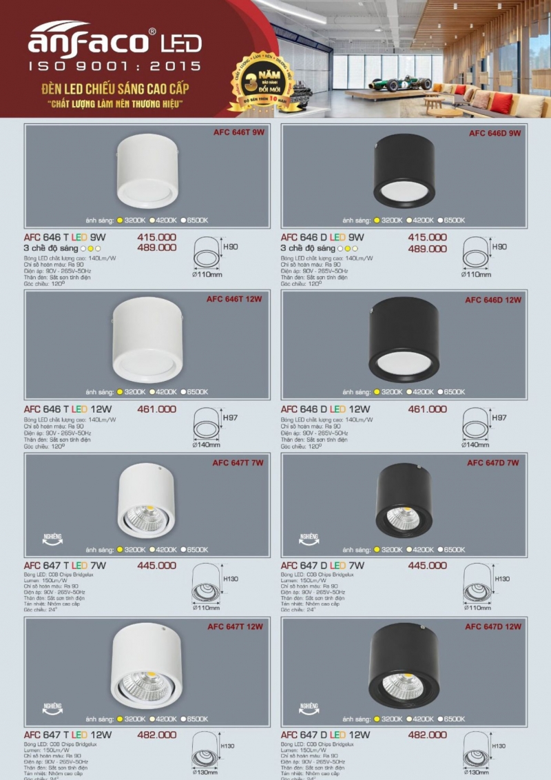 Đèn led ốp trần đổi màu 9W AFC 646 T Anfaco
