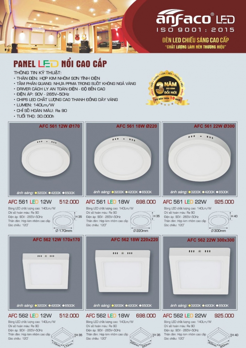 Đèn led ốp trần vuông 22W AFC 562 Anfaco