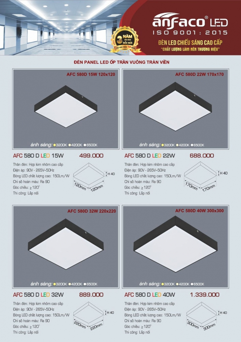 Đèn led ốp trần vuông 40W AFC 580 D Anfaco