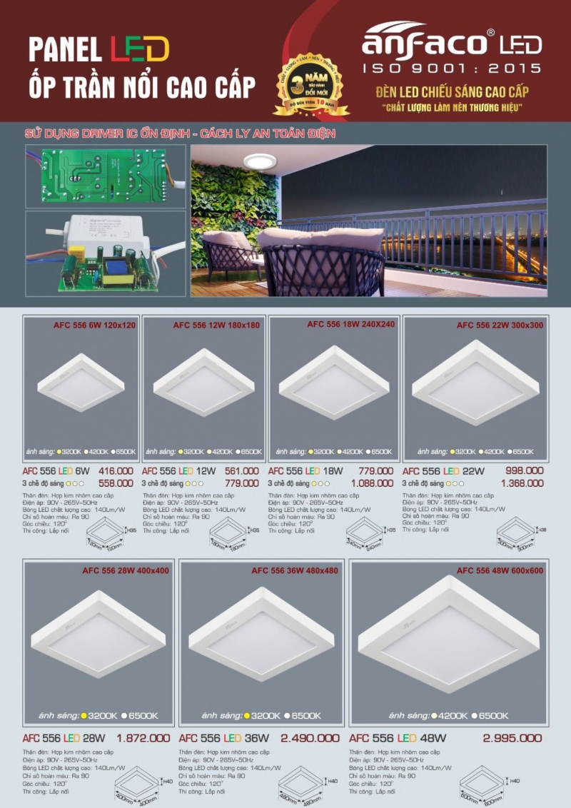 Đèn led ốp trần vuông đổi màu 18W AFC 556 Anfaco