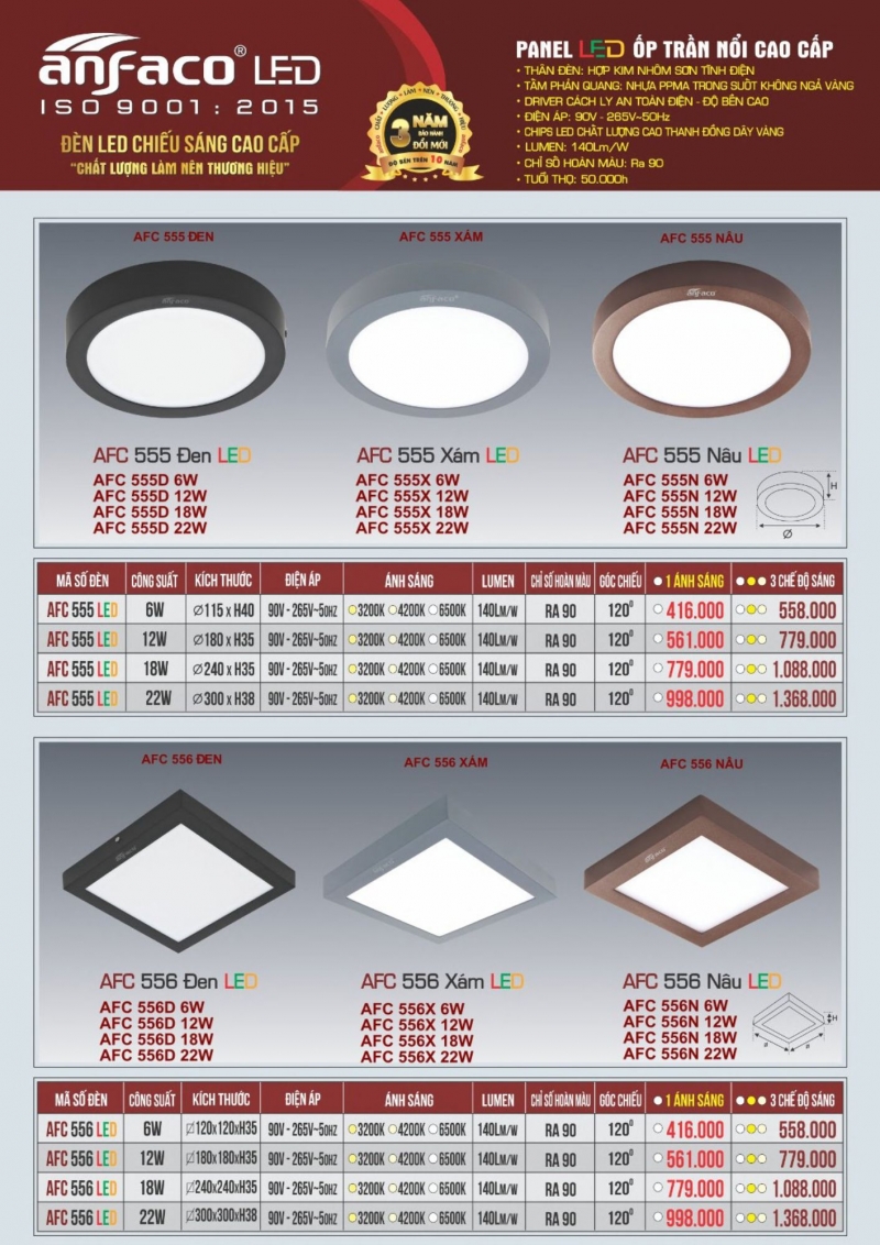 Đèn led ốp trần xám đổi màu 6W AFC 555 Anfaco