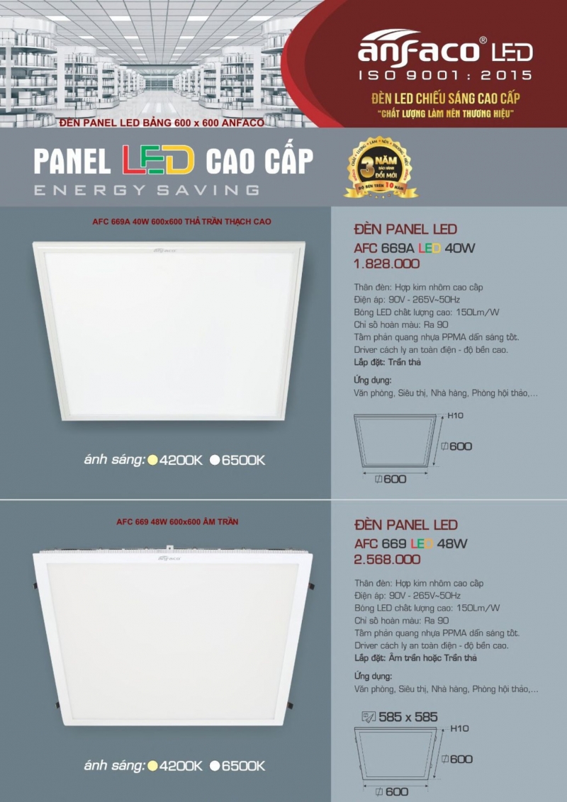 Đèn led panel 40W AFC 669A 600x600 Anfaco