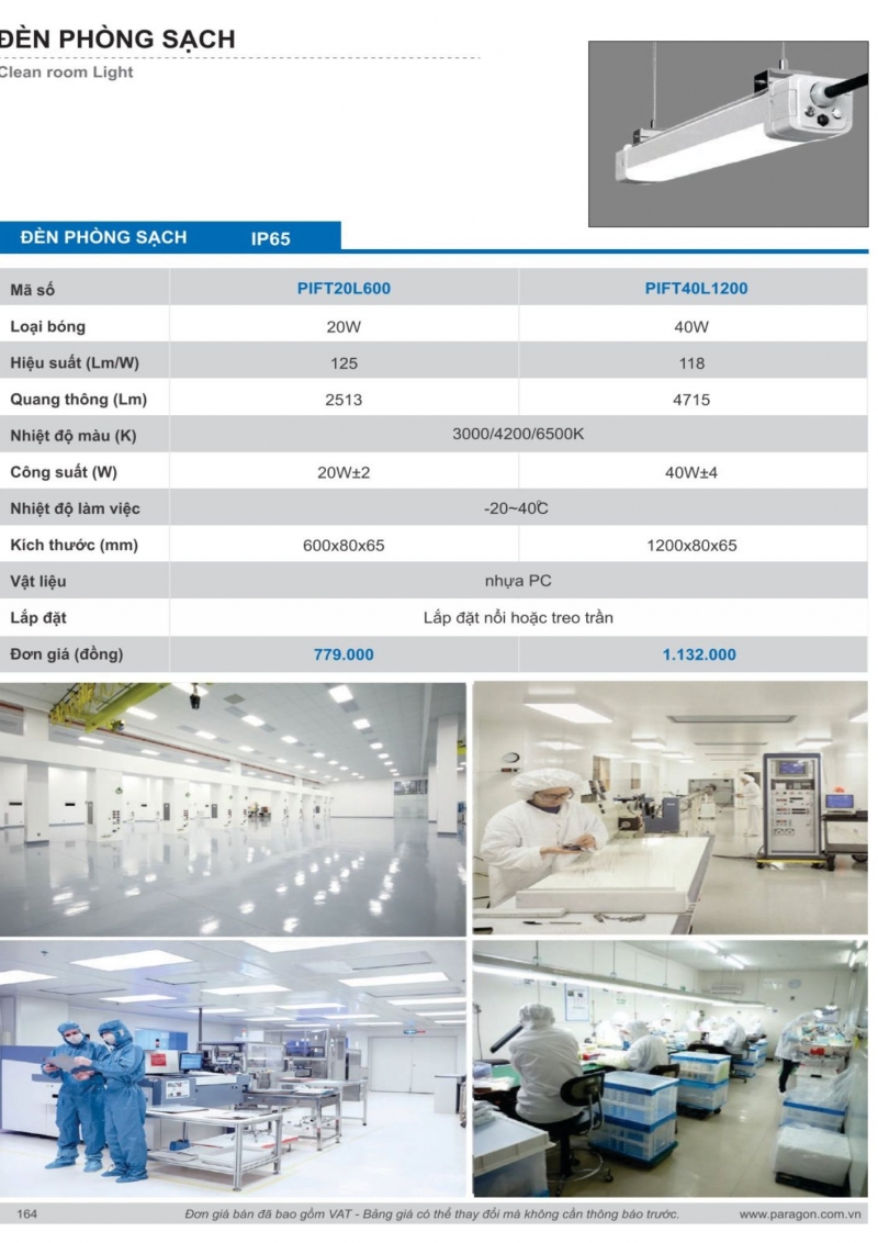 Đèn led phòng sạch 40W PIFT40L1200 1m2 Paragon