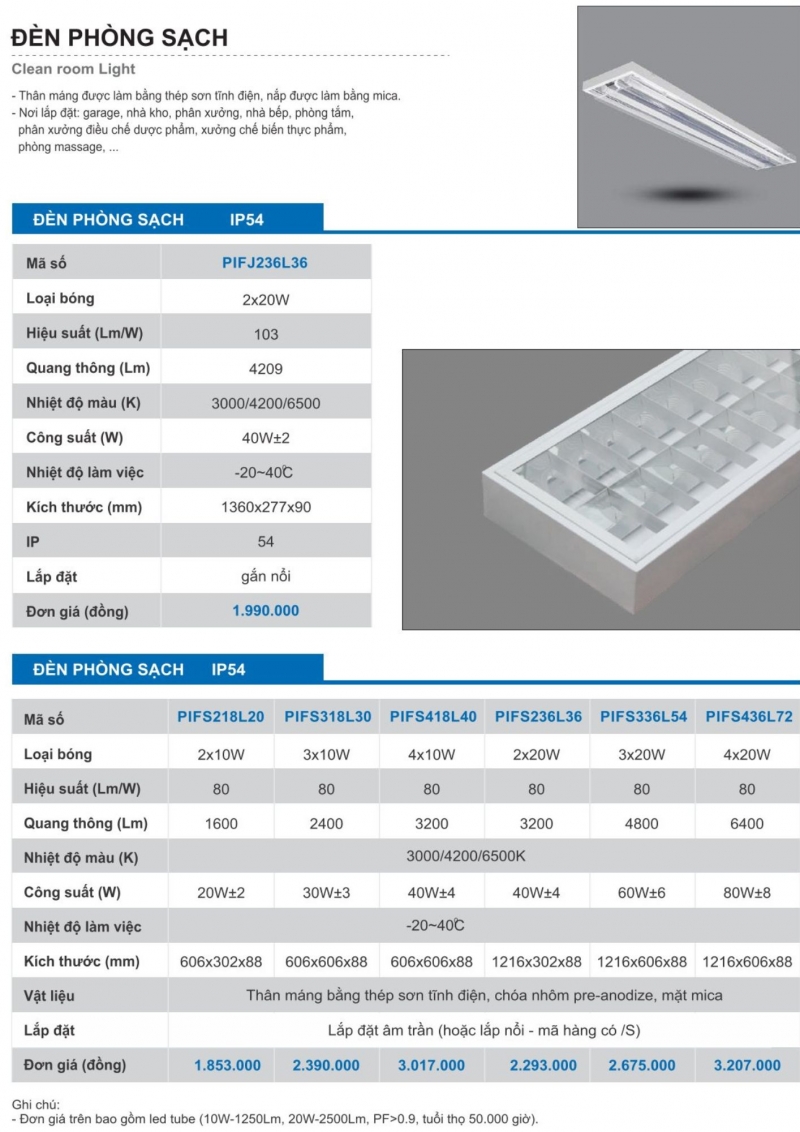 Đèn led phòng sạch 4x10W PIFS418L40 Paragon