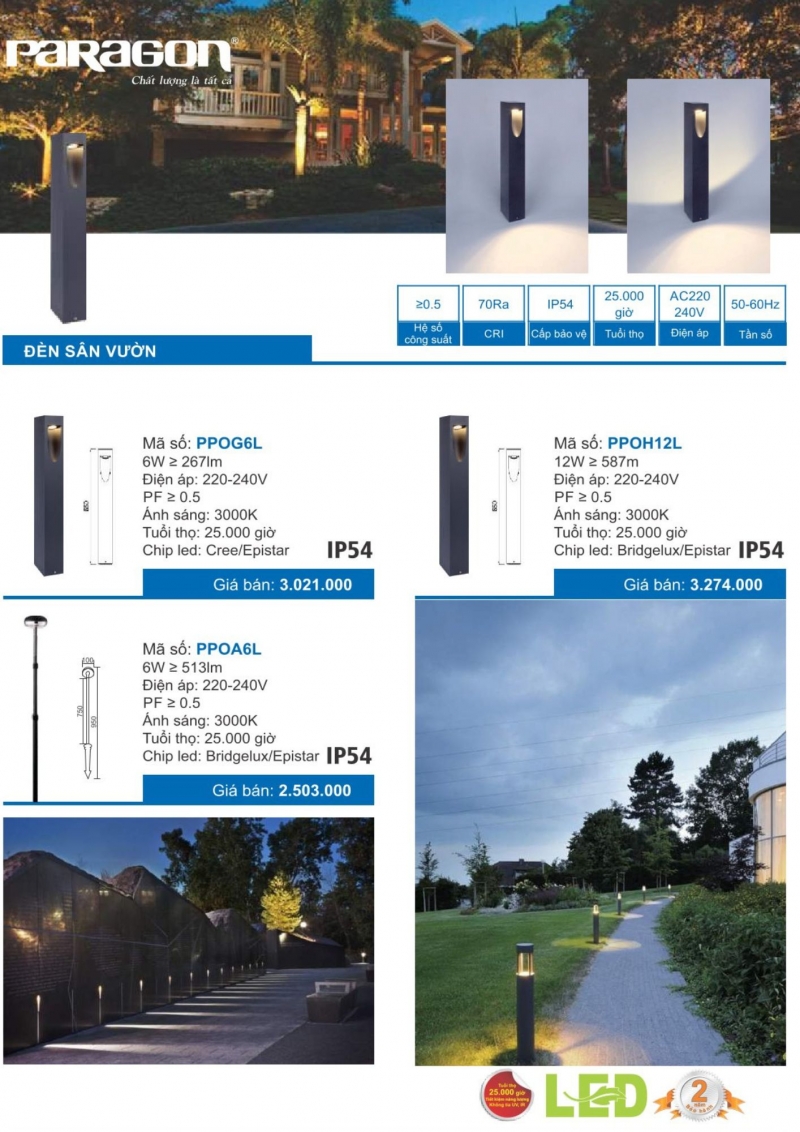 Đèn led sân vườn 12W PPOH12L Paragon