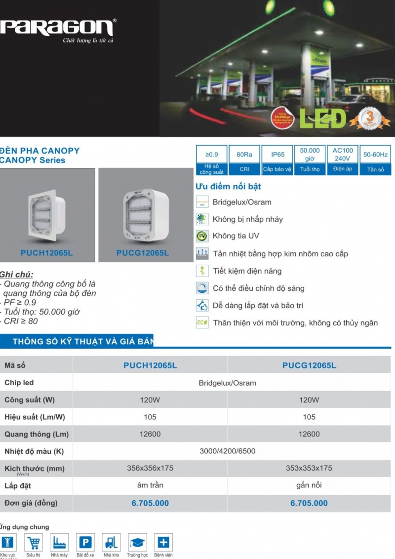 Đèn pha led 120W PUCG12065L Paragon