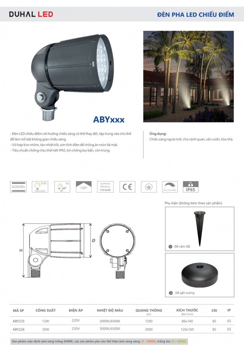Đèn pha led chiếu điểm 30W ABY226 Duhal
