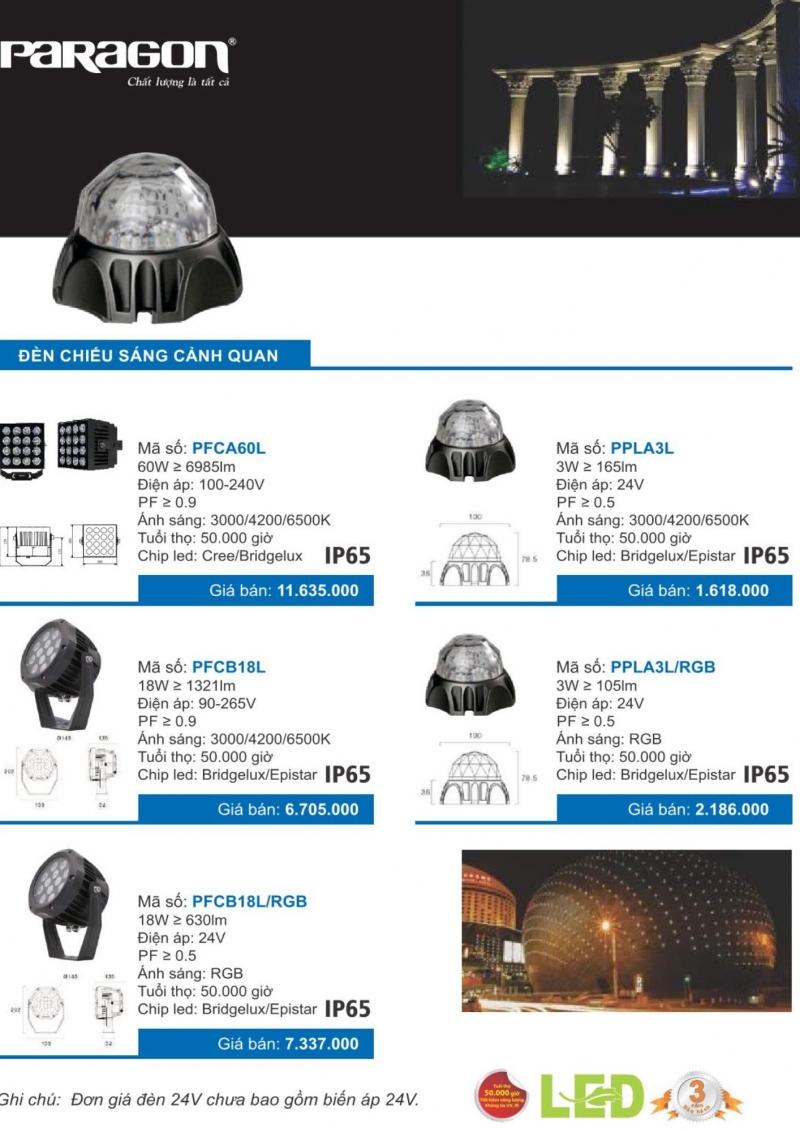 Đèn pha led đổi màu 18W PFCB18L/RGB Paragon
