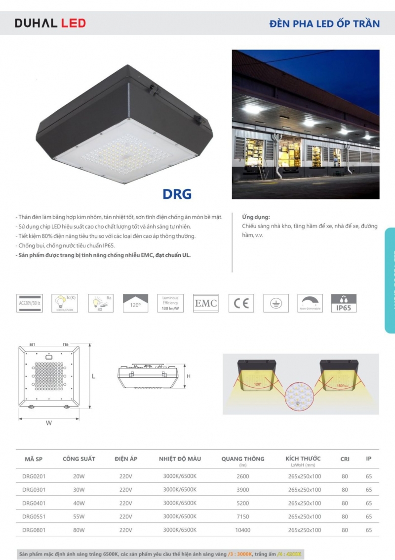 Đèn pha led ốp trần chống thấm 80W DRG0801 Duhal