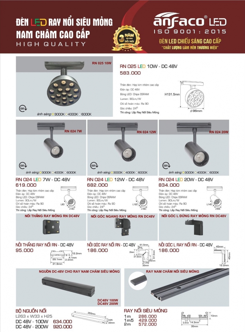 Đèn rọi ray nam châm 12W RN 024 DC 48V Anfaco