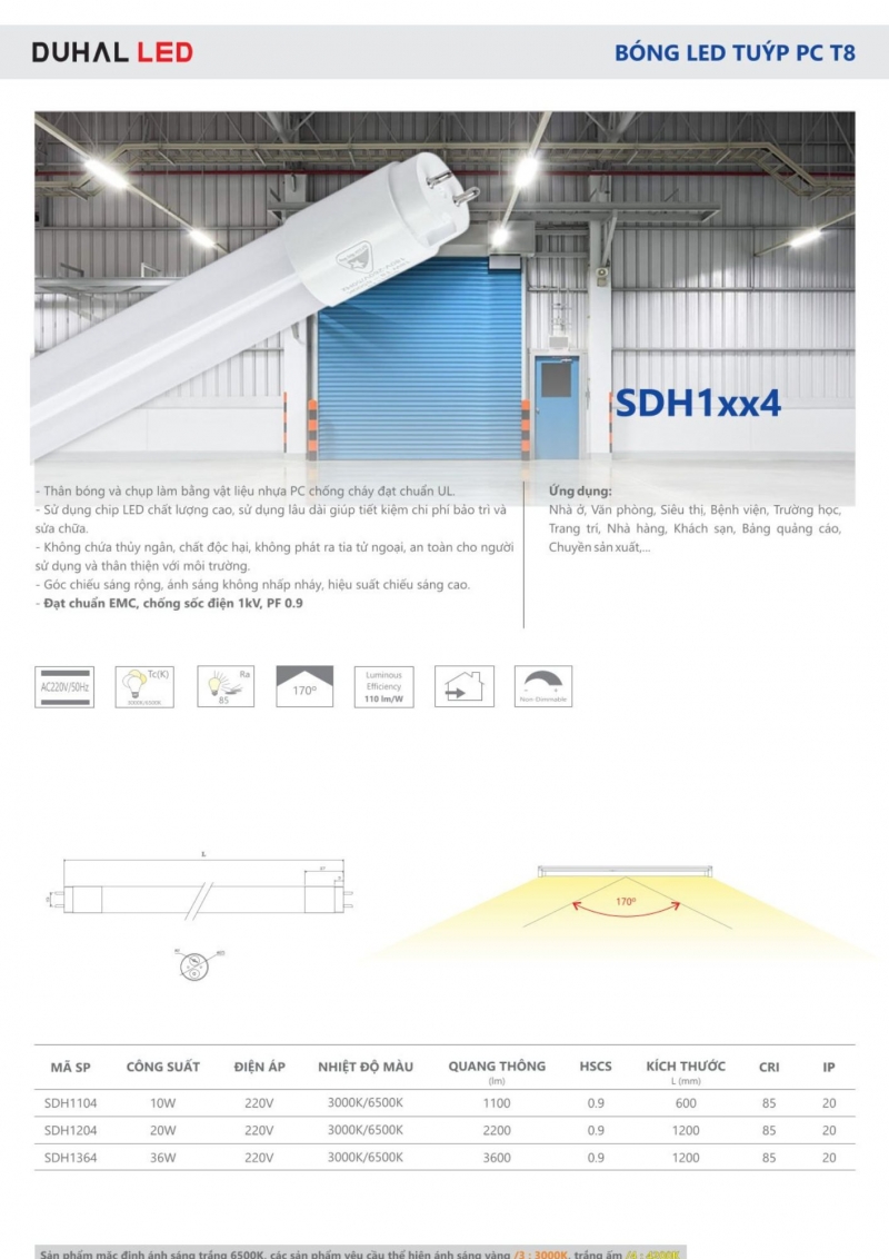 Đèn tuýp led T8 10W SDH1104 0m6 Duhal