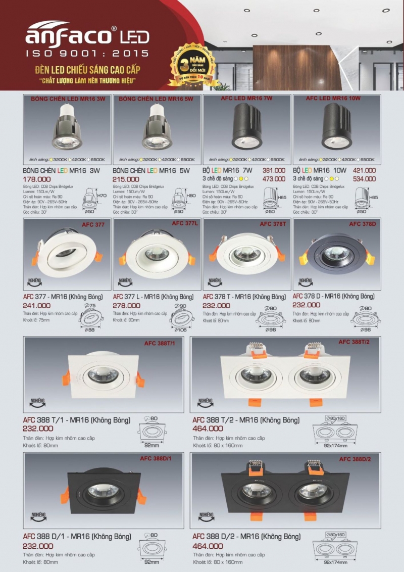 Đèn led bulb (tròn) đổi màu 10W MR16 Anfaco