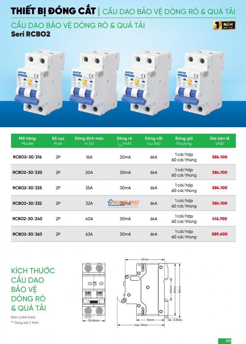 Bảng giá thiết bị điện - đèn led MPE 2025