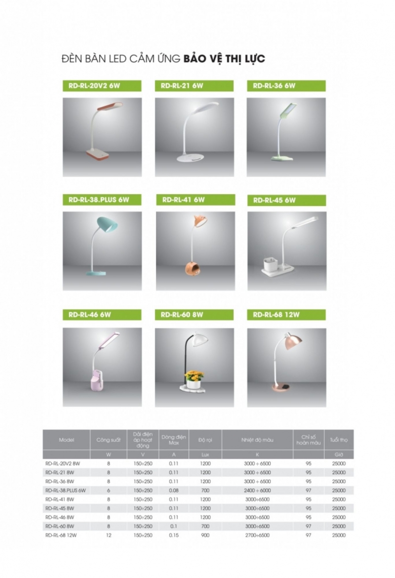 Đèn bàn học led cảm ứng RD-RL-41 6W Rạng Đông