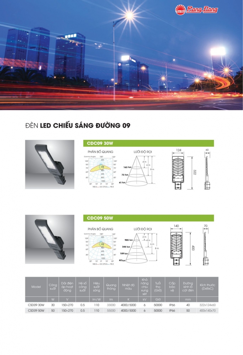 Đèn đường led 50W CSD09 Rạng Đông IP66