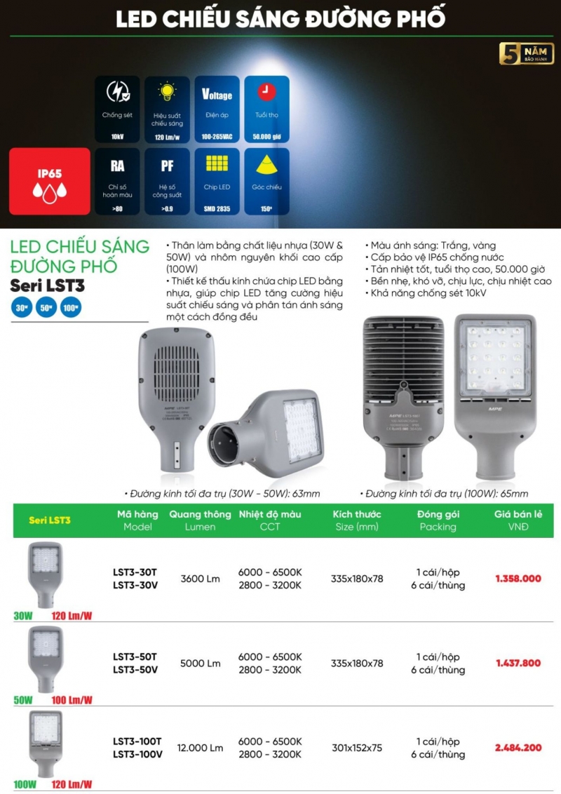 Đèn đường led 100W LST3-100V MPE
