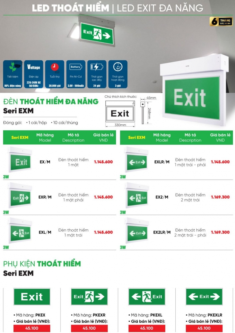 Đèn exit thoát hiểm 2 mặt trái 3W EX2/M MPE