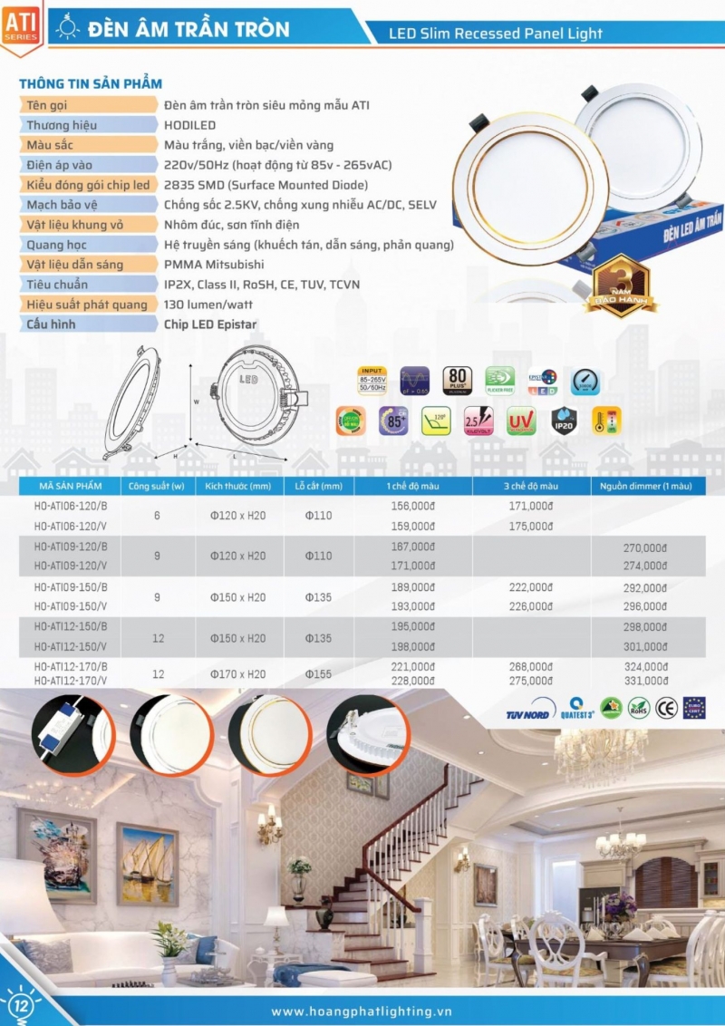 Đèn led âm trần 12W HO-ATI12-170/B Hodiled