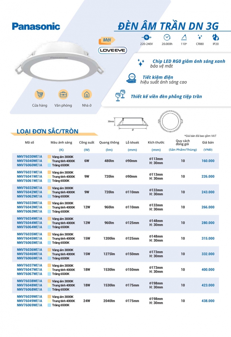 Đèn led âm trần 18W NNV76037WE1A Panasonic
