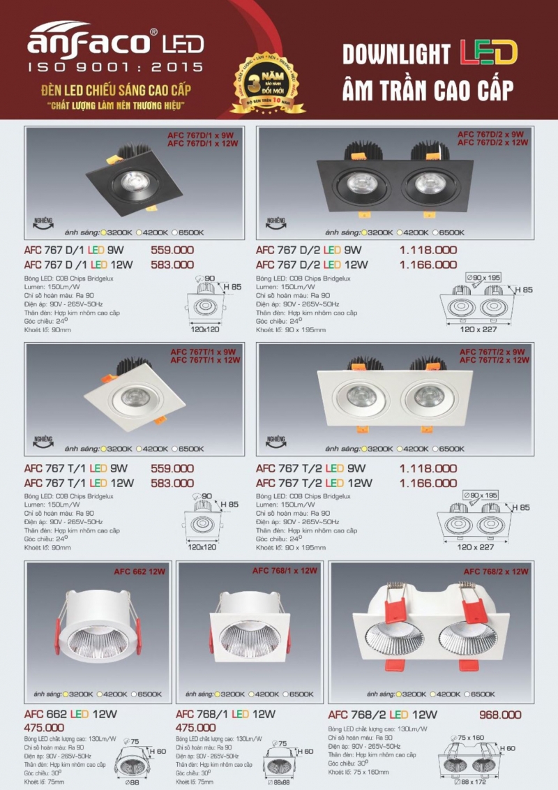 Đèn led âm trần 9W AFC 767D/1 Anfaco