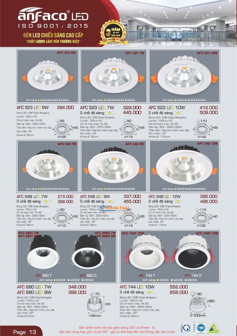 Catalogues đèn Anfaco mới nhất 2025