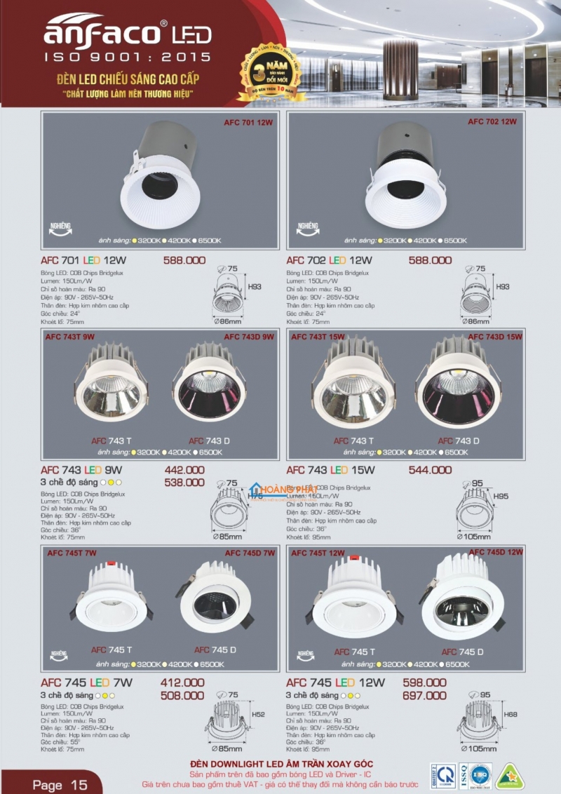 Catalogues đèn Anfaco mới nhất 2025