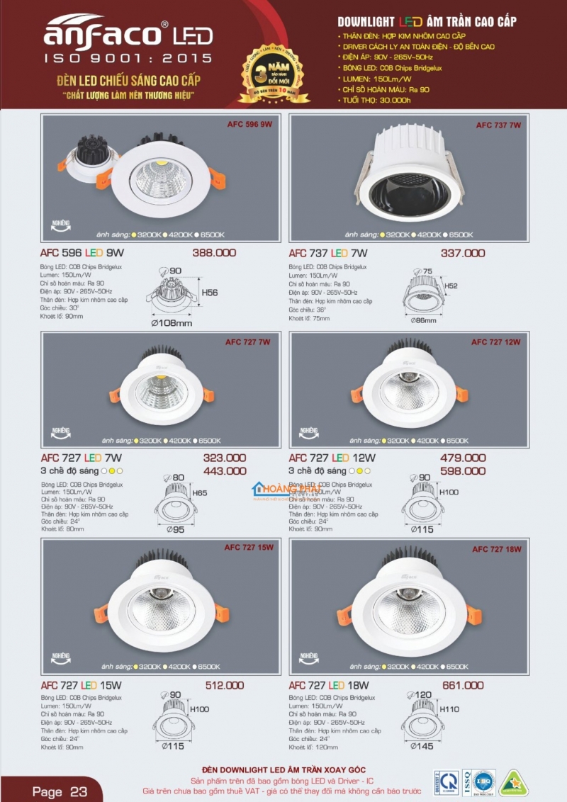 Catalogues đèn Anfaco mới nhất 2025