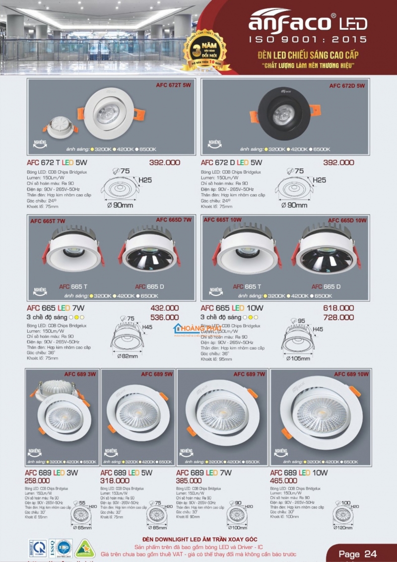 Catalogues đèn Anfaco mới nhất 2025