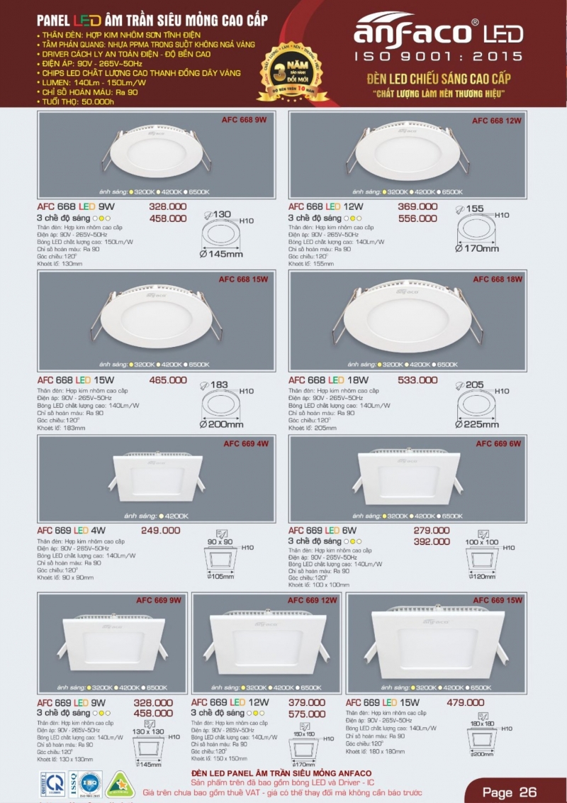 Catalogues đèn Anfaco mới nhất 2025