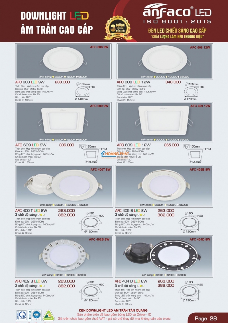 Catalogues đèn Anfaco mới nhất 2025