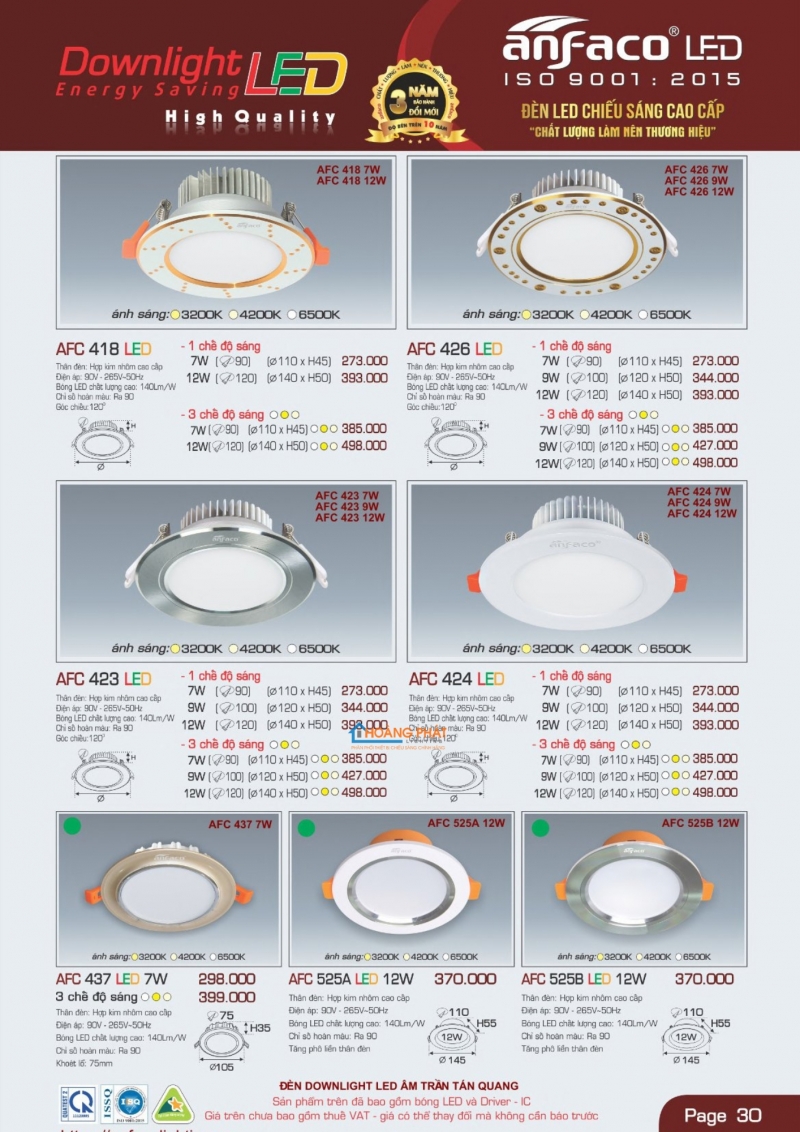 Catalogues đèn Anfaco mới nhất 2025