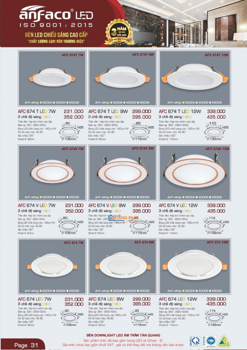 Catalogues đèn Anfaco mới nhất 2025
