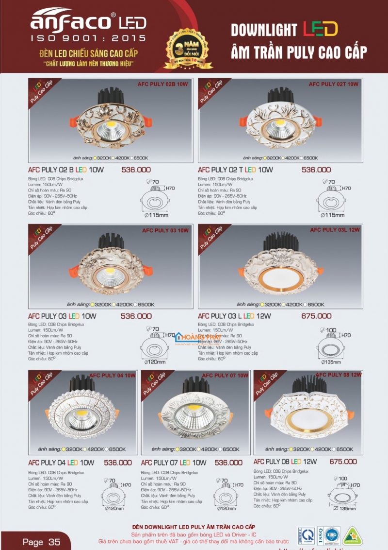 Catalogues đèn Anfaco mới nhất 2025