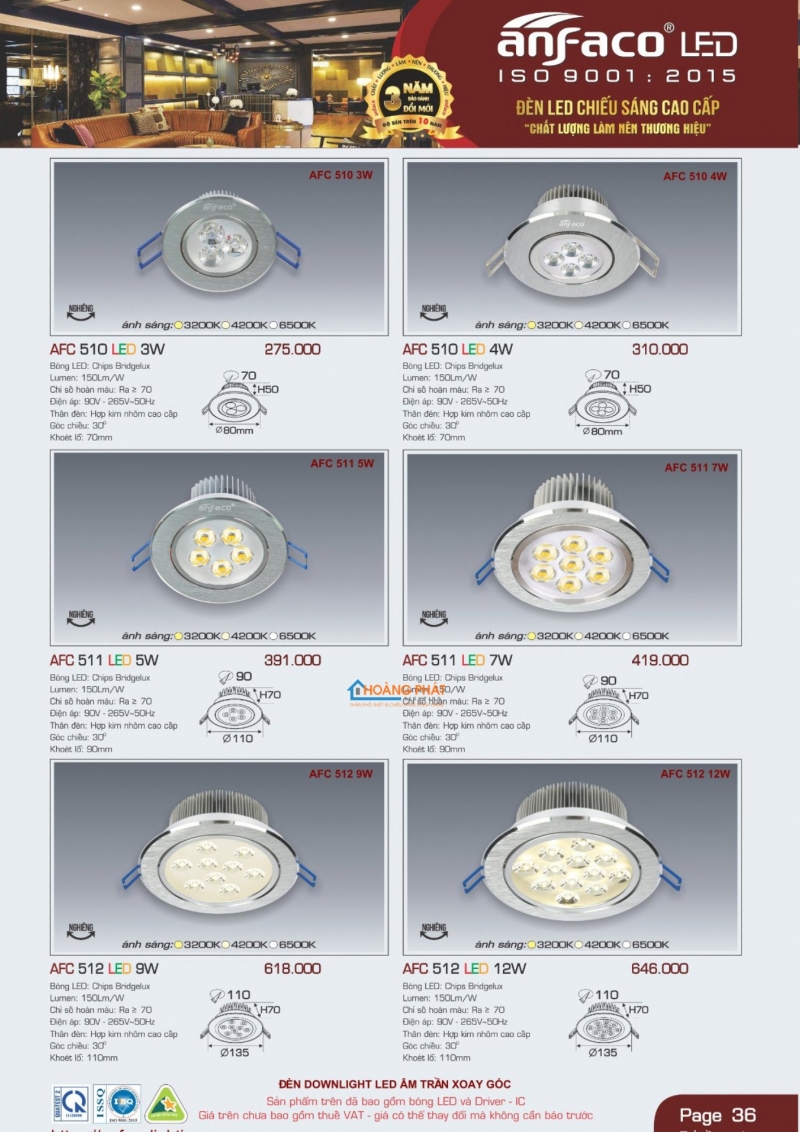 Catalogues đèn Anfaco mới nhất 2025