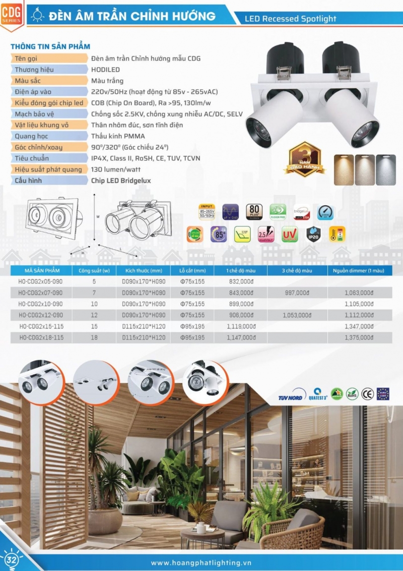 Đèn led âm trần chỉnh hướng 10W HO-CDG2x10-090 Hodiled