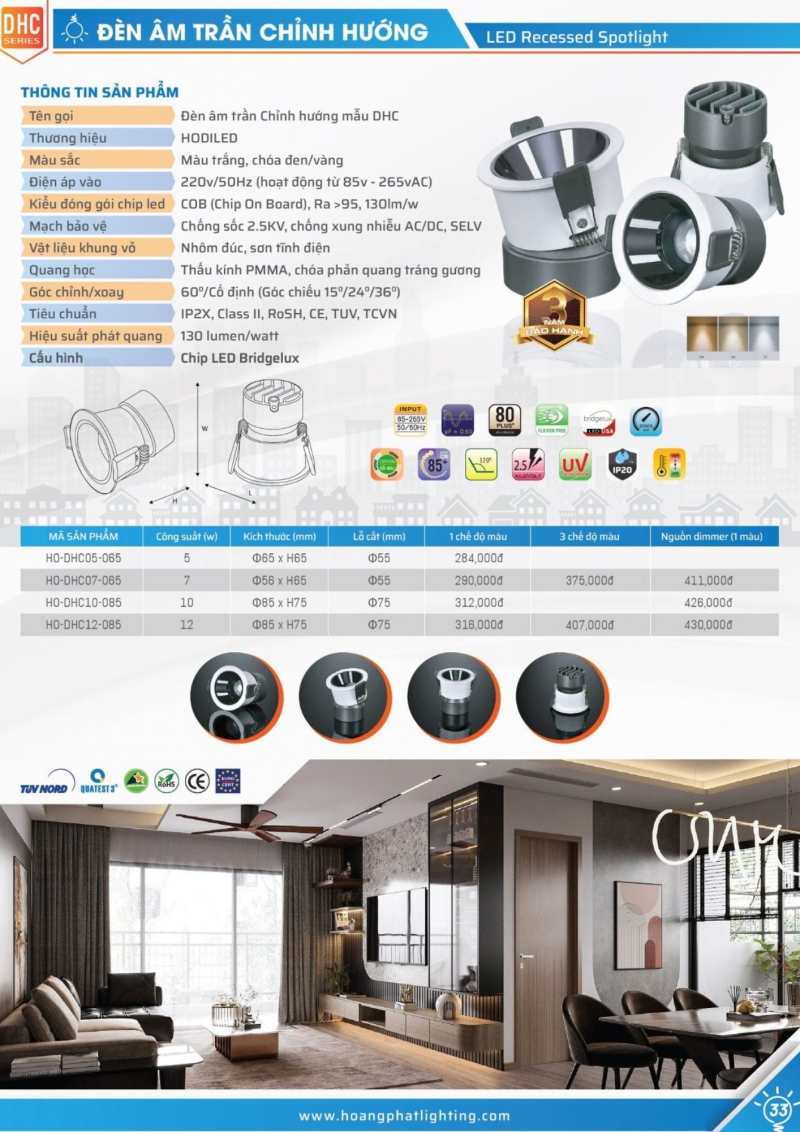 Đèn led âm trần chỉnh hướng 5W HO-DHC05-065 Hodiled