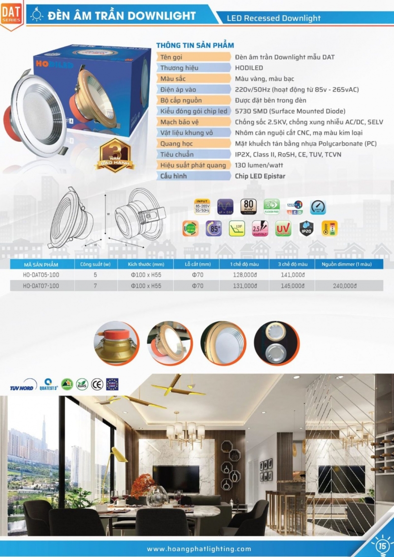 Đèn led âm trần Dimmer 7W HO-DBT07-100/DIM Hodiled