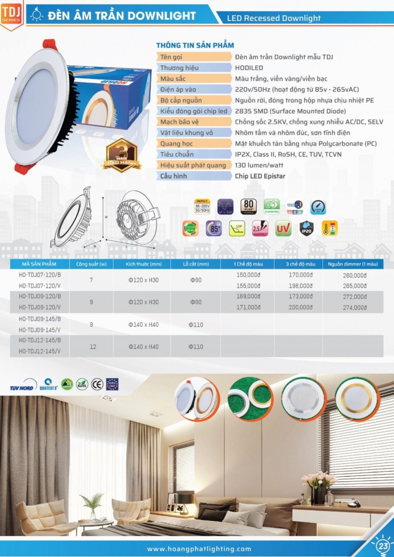 Đèn led âm trần Dimmer 7W HO-TDJ07-120/B/DIM Hodiled