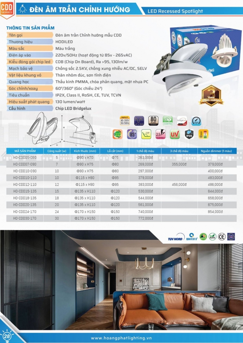 Đèn led âm trần đổi màu 7W HO-CDE07-095/ĐM Hodiled