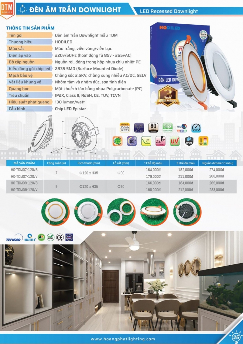 Đèn led âm trần đổi màu 7W HO-TDM07-120/V/ĐM Hodiled